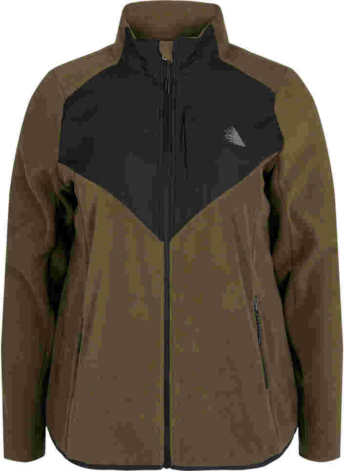 High-neck fleece jacket with pockets, Forest Night, Packshot image number 0