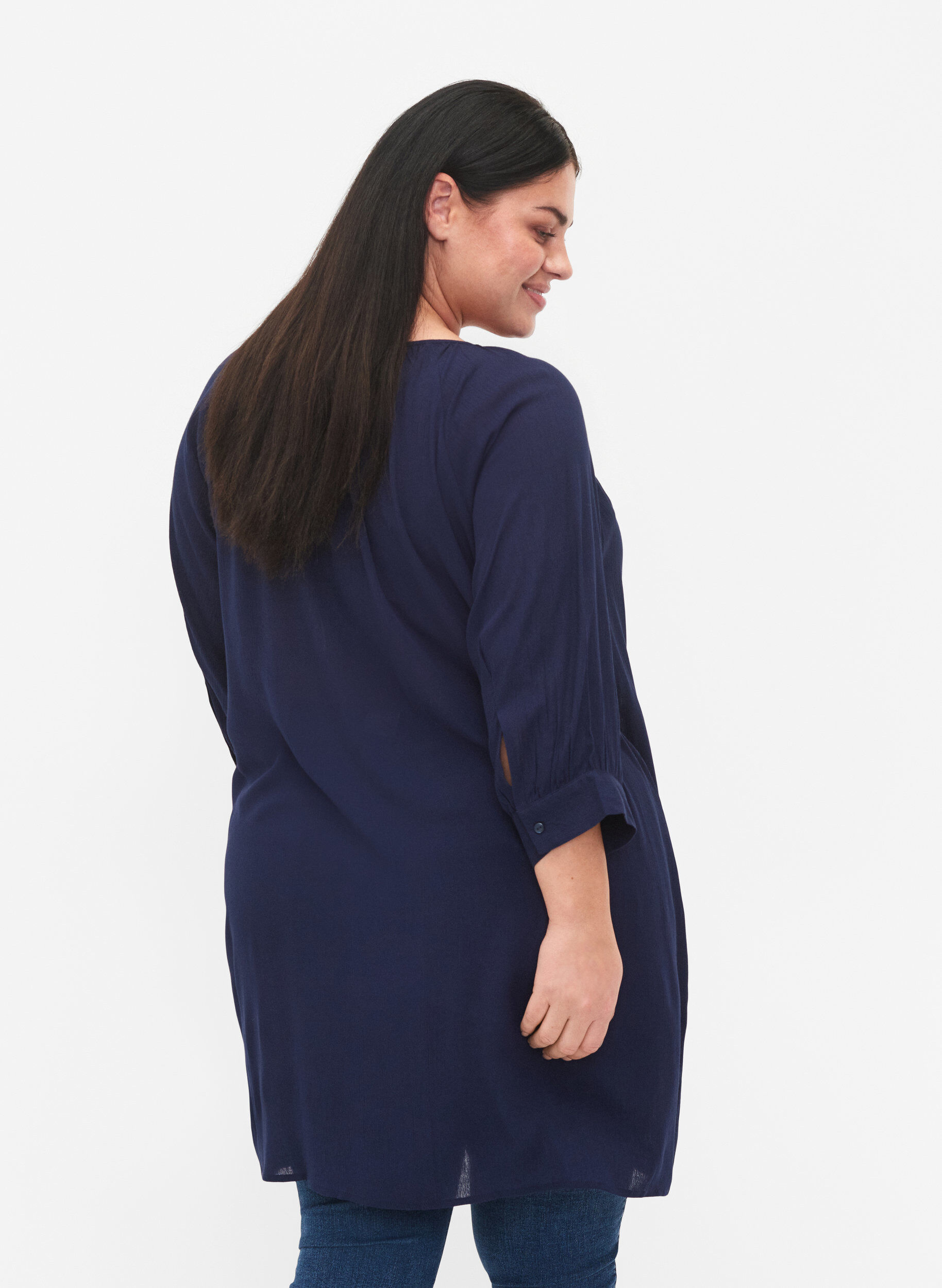 Zizzifashion Viscose tunic with 3/4 sleeves, Blue, Model image number 2
