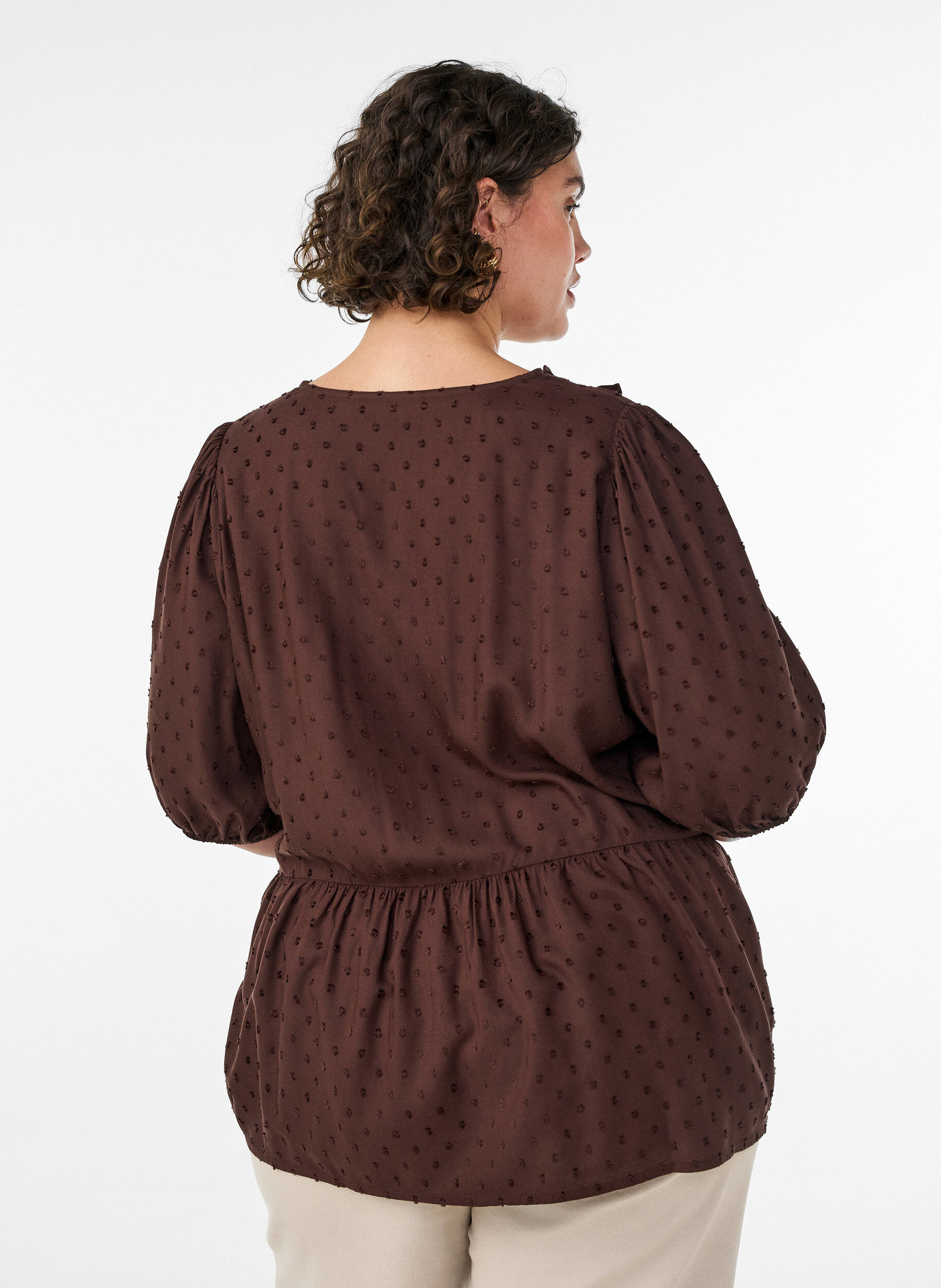 ZizzifashionViscose blouse with a dotted texture and V-neck, Brown, Model image number 2