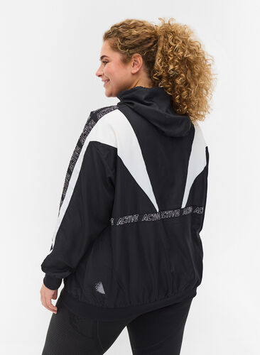 Hooded exercise jacket with print details, Black, Model image number 1