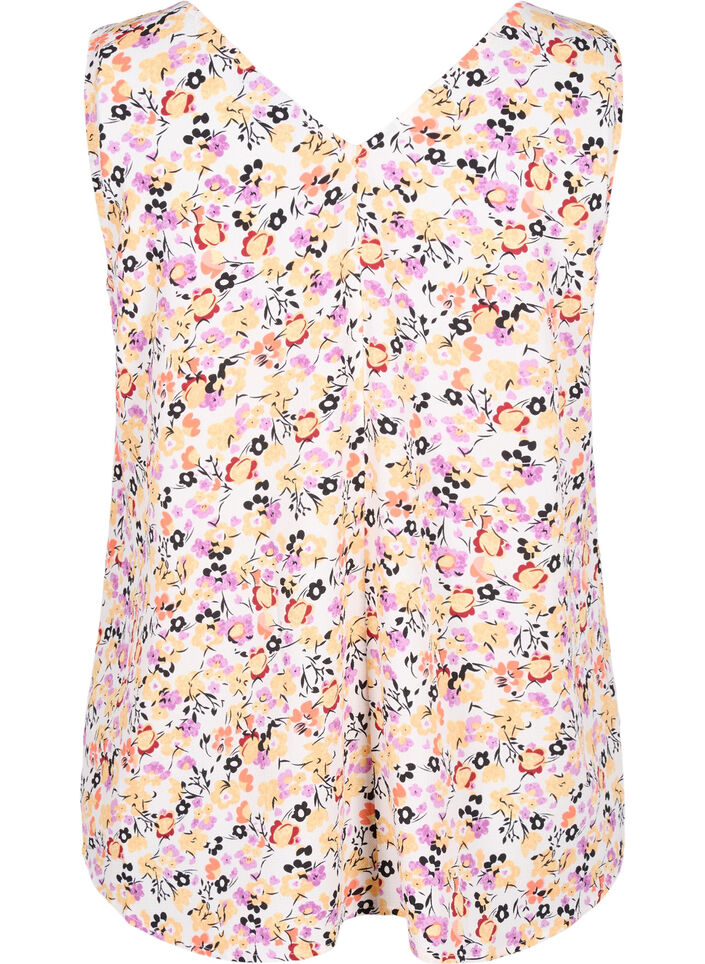 Floral top with v-neck, Off White Flower AOP, Packshot image number 1