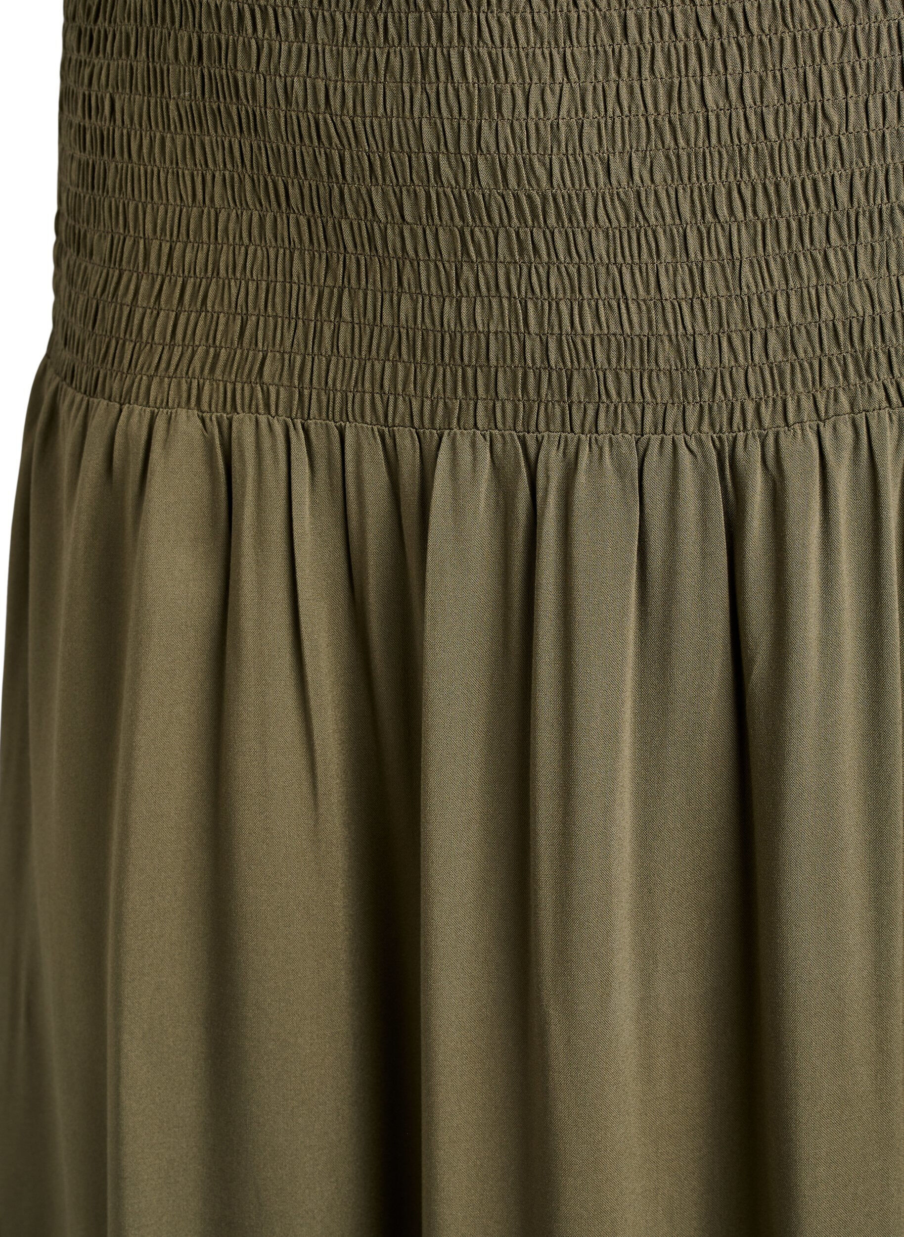 Zizzifashion Viscose maxi skirt with smocking, Green, Packshot image number 2