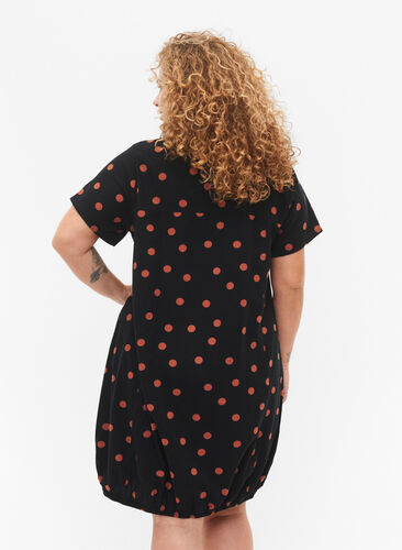 Short-sleeved, printed cotton dress, Black/Brown Dot, Model image number 1