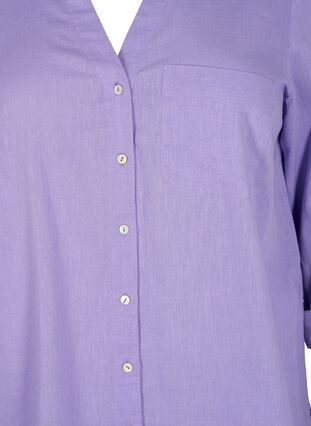 Shirt blouse with button closure in cotton-linen blend, Lavender, Packshot image number 2