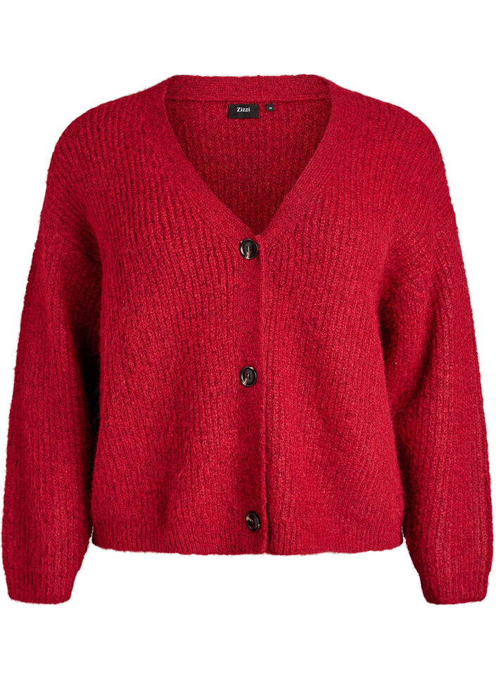 Knit cardigan with v-neck, Red, Packshot image number 0
