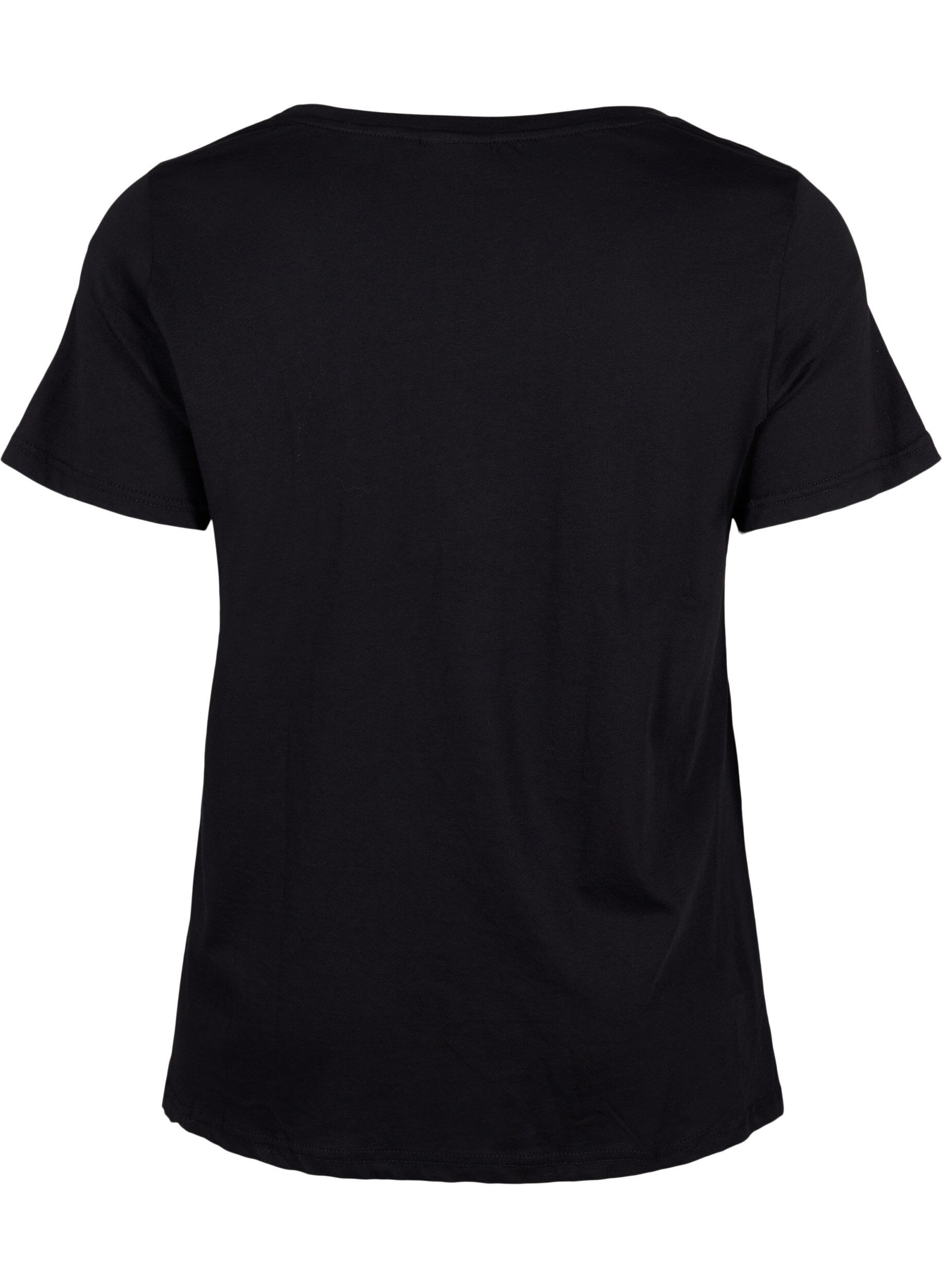 Zizzifashion Cotton t-shirt with print on the front, Black W. Chest print, Packshot image number 1