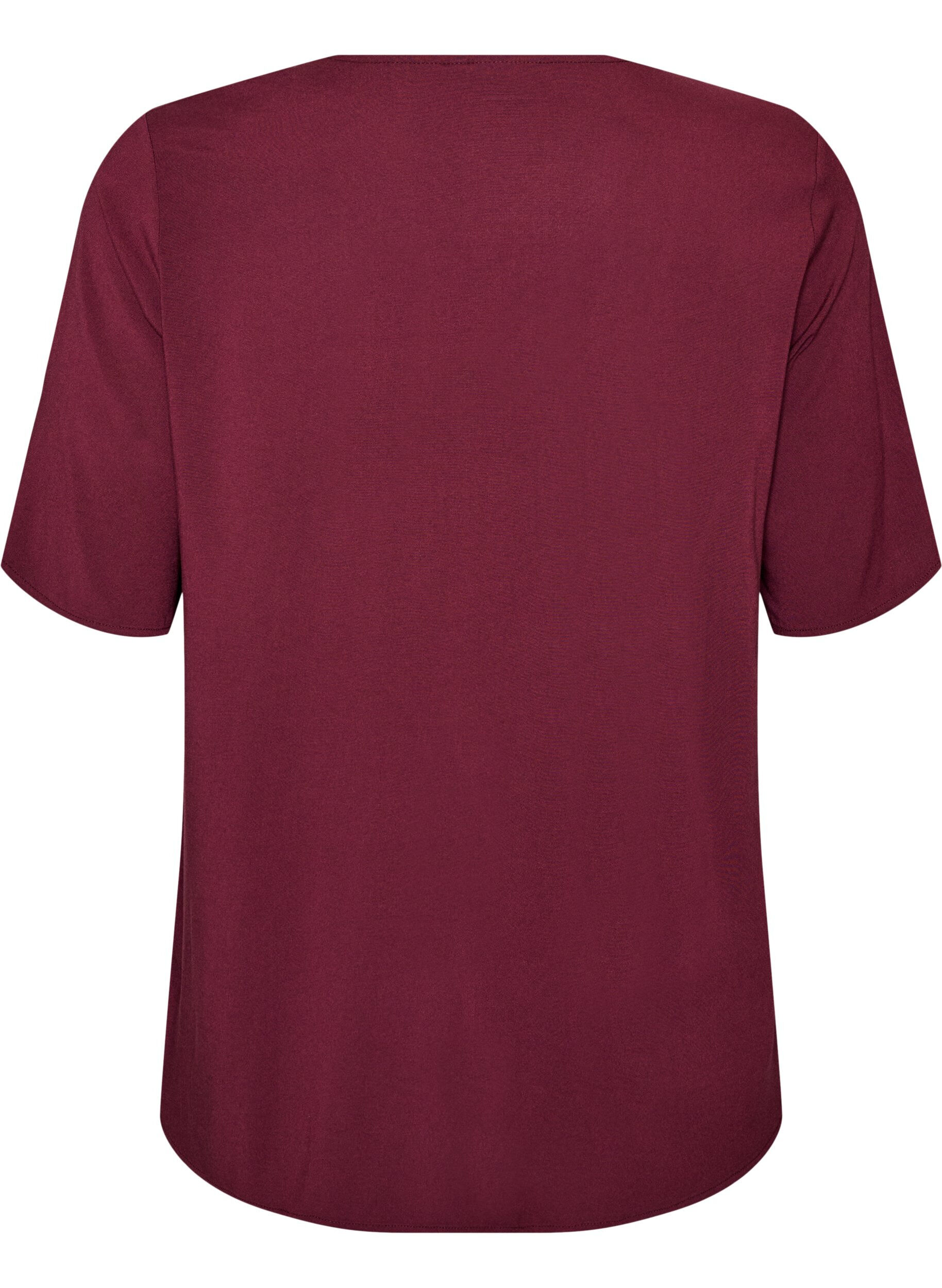 ZizzifashionShort-sleeved woven blouse with round neck, Red, Packshot image number 1