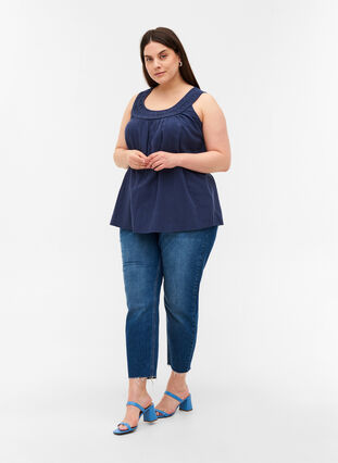 Sleeveless cotton top with an A-line cut, Mood Indigo, Model image number 2