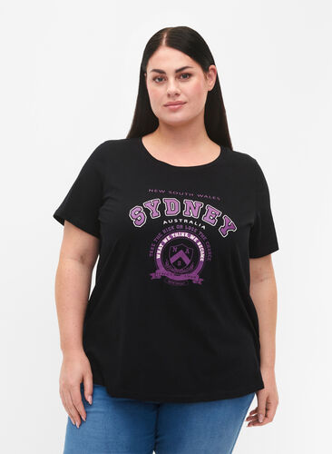 Cotton T-shirt with print, Black W. Sydney, Model image number 0