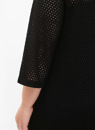 3/4 sleeve dress with knitted lace pattern, Black, Model image number 3