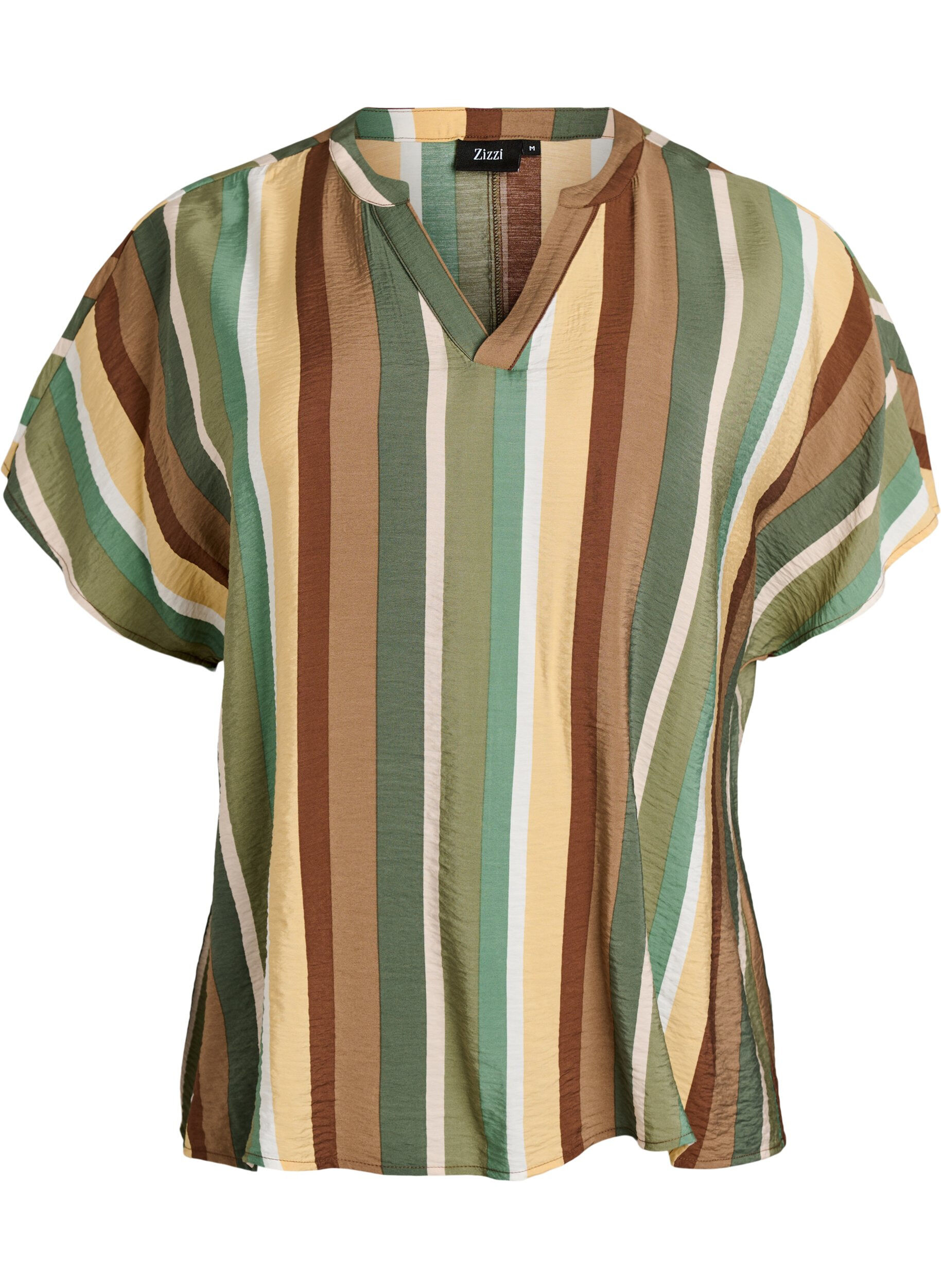 Zizzifashion Striped viscose blouse with short sleeves, Brown, Packshot image number 0
