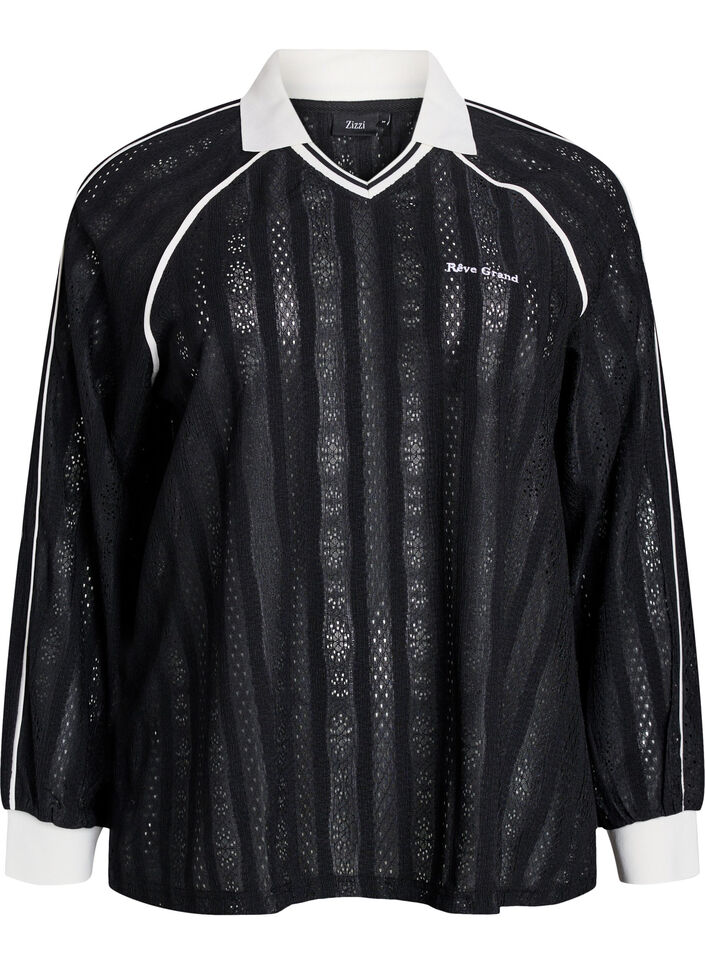 Textured jersey blouse with contrast details, Black, Packshot image number 0