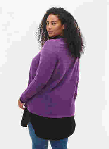 Textured knitted top with round neck, Amaranth Purple, Model image number 1