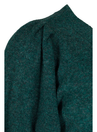 Melange knitted jumper with puff sleeves and v-neck, Ponderosa Pine Mel., Packshot image number 3