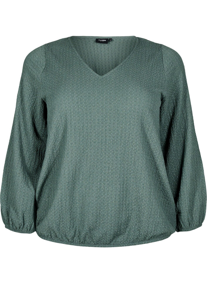 FLASH - Blouse with texture and long sleeves, Balsam Green, Packshot image number 0