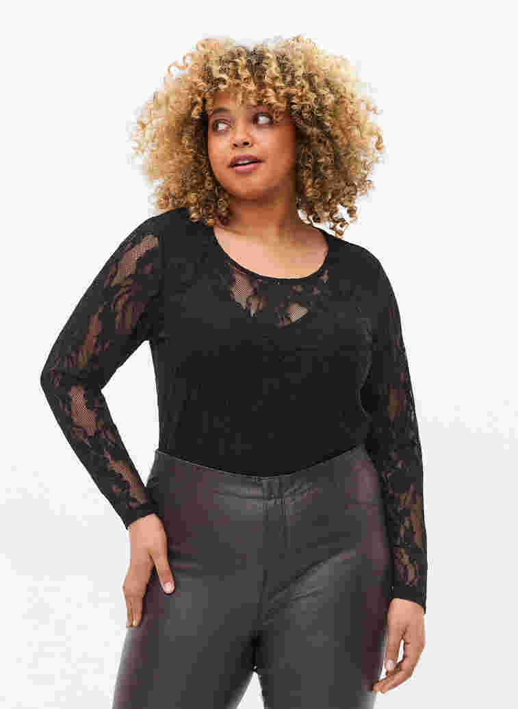 Body with lace and long sleeves, Black, Model