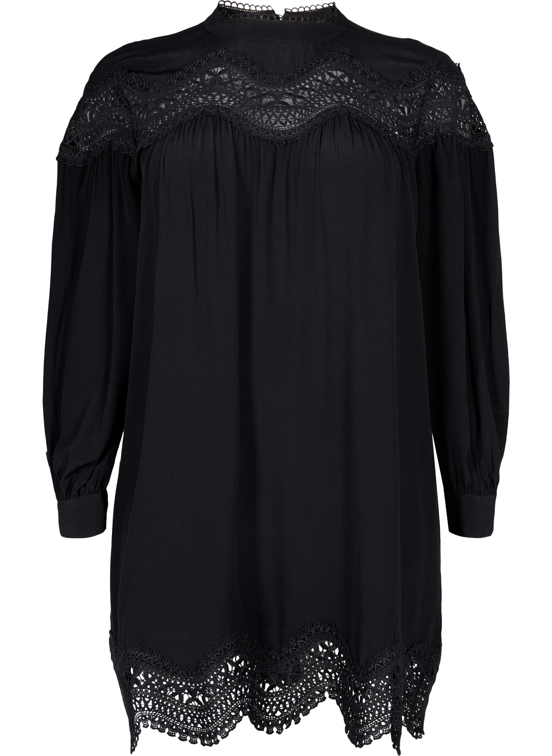 Zizzifashion Dress in viscose with embroidered details, Black, Packshot image number 0