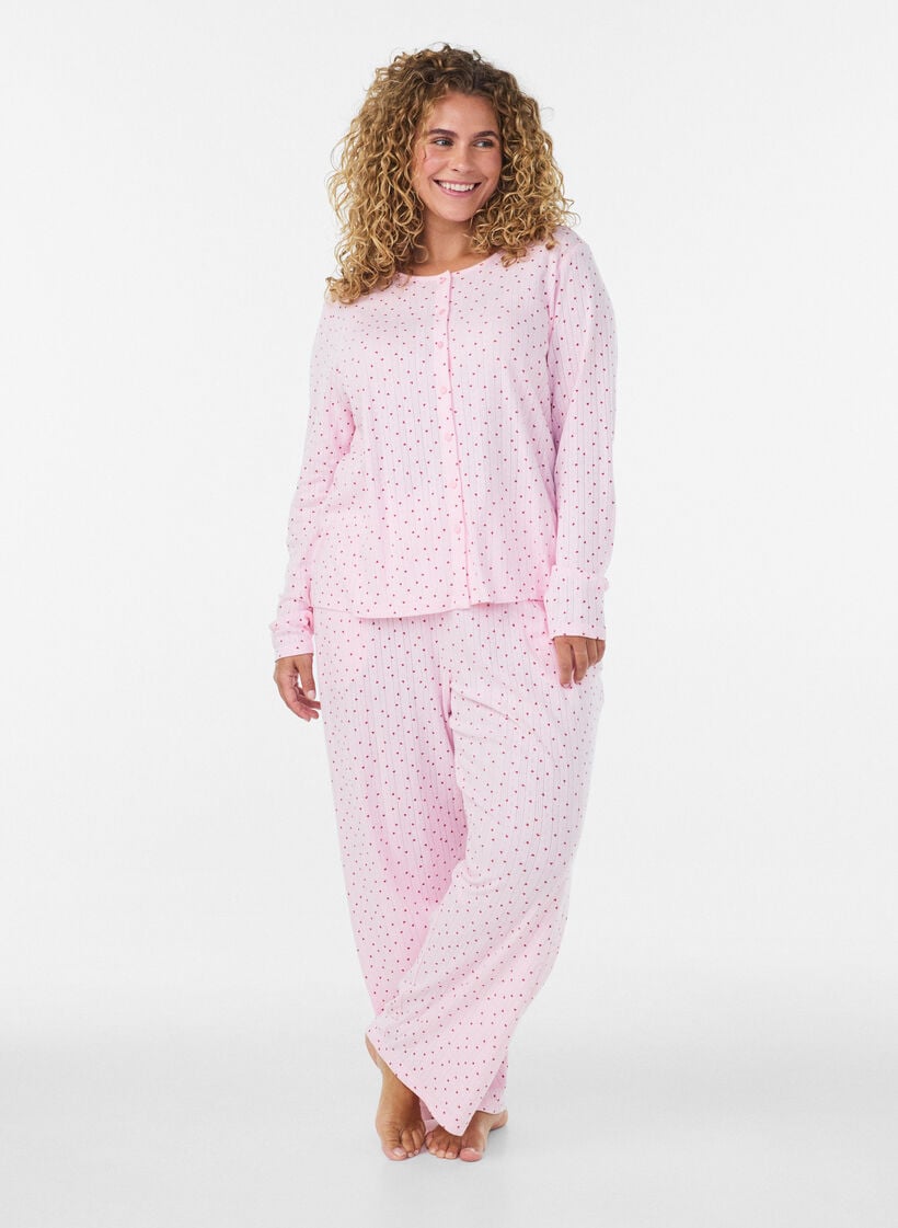 Organic cotton pyjama bottoms with eyelet embroidery, Pink, Model image number 0