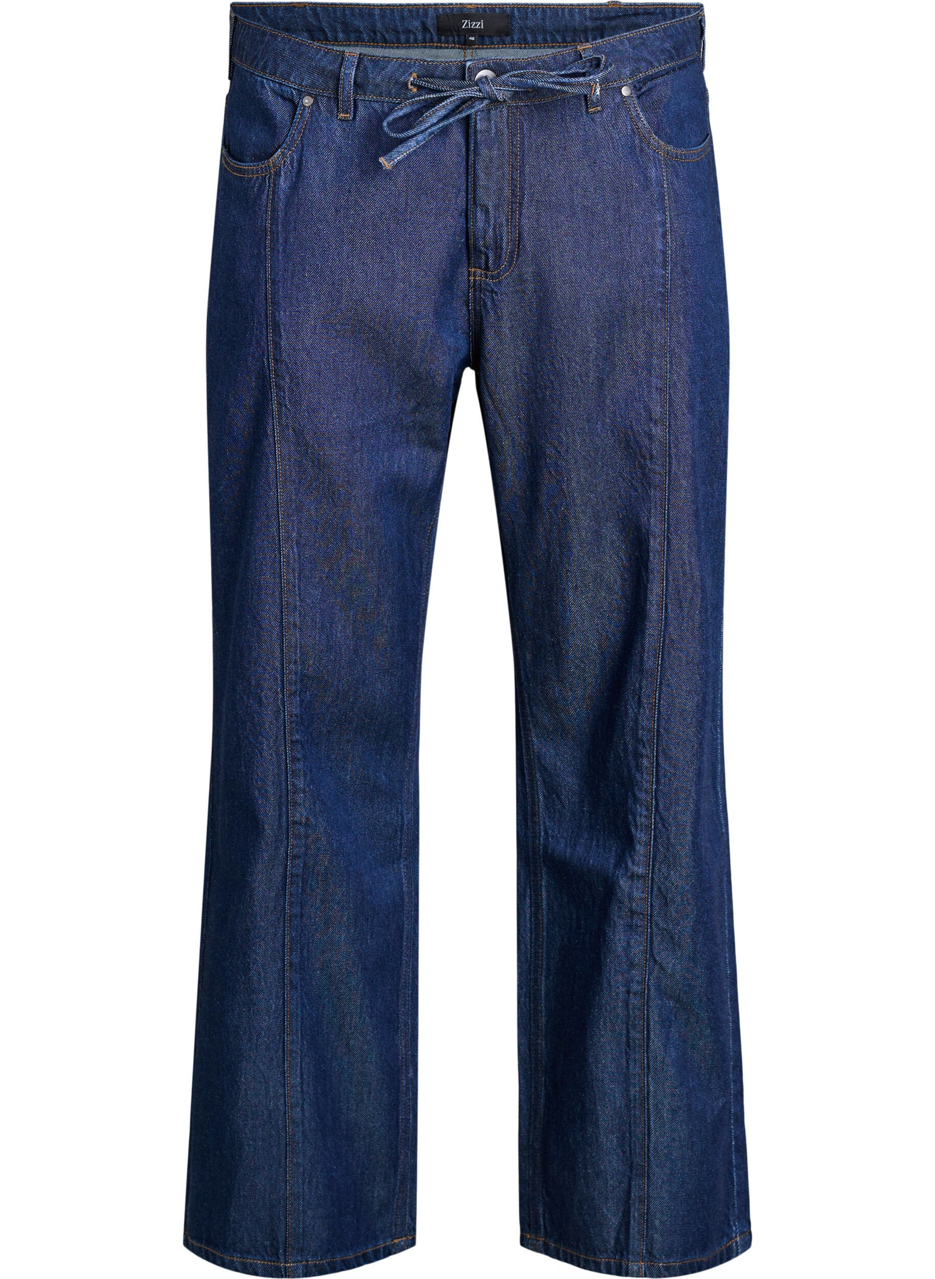 ZizzifashionWide leg jeans with tie belt and high waist, Blue, Packshot image number 0