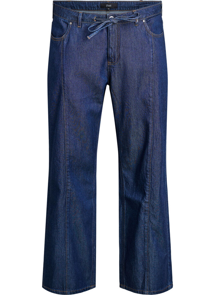Wide leg jeans with tie belt and high waist, Blue, Packshot image number 0