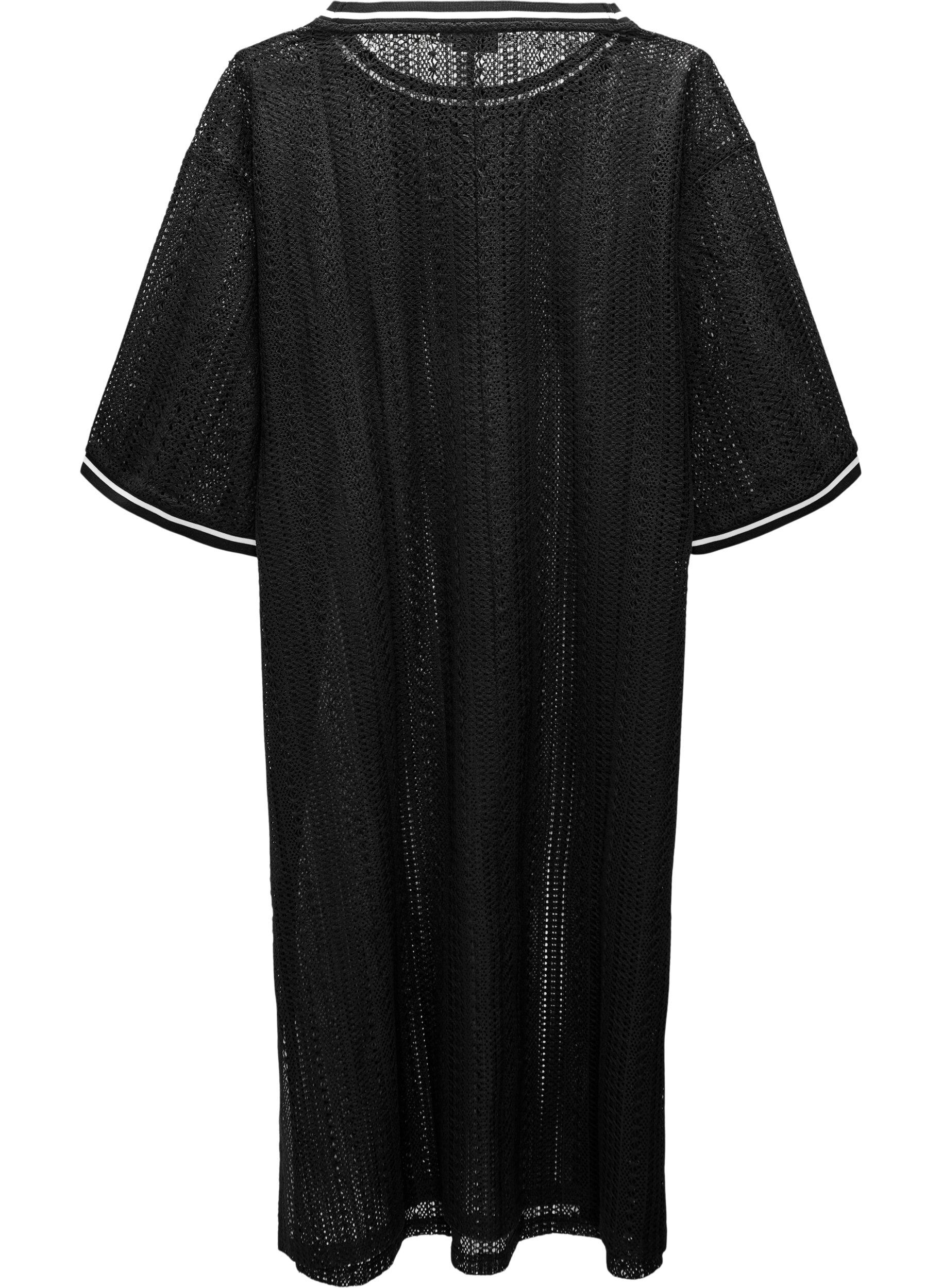 Zizzifashion Midi dress with openwork pattern and short sleeves, Black, Packshot image number 1