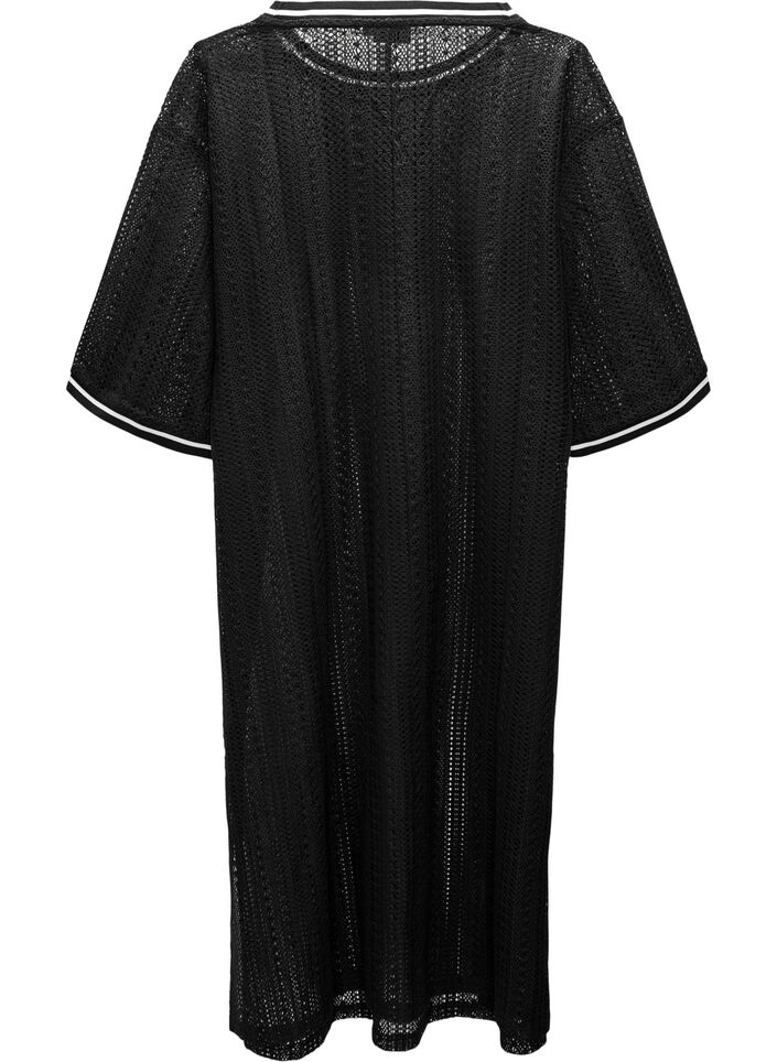 Midi dress with openwork pattern and short sleeves, Black, Packshot image number 1