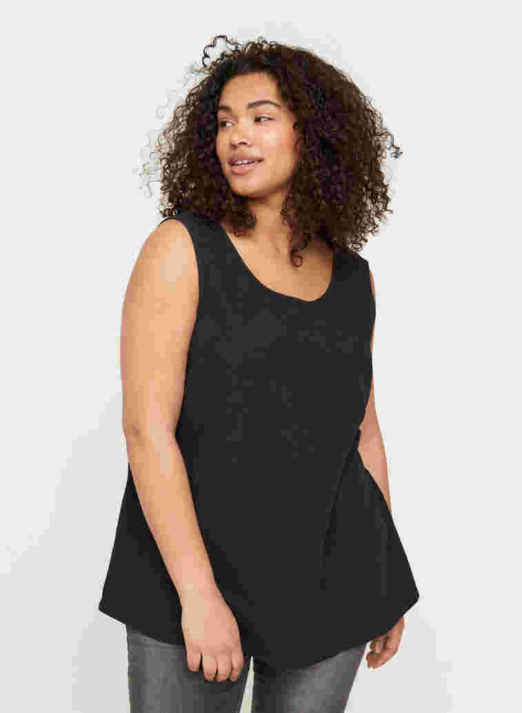 Sleeveless top in cotton, Black, Model image number 0