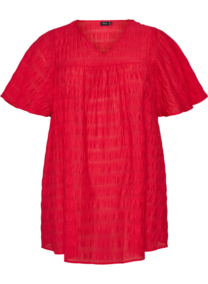 Tunic in lyocell with flutter sleeves, Red, Packshot image number 0