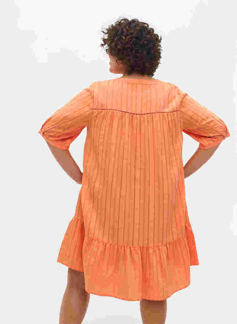 Striped viscose dress with lace ribbons, Nectarine, Model image number 1