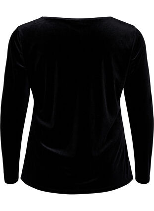 Velour top with long sleeves, Black, Packshot image number 1