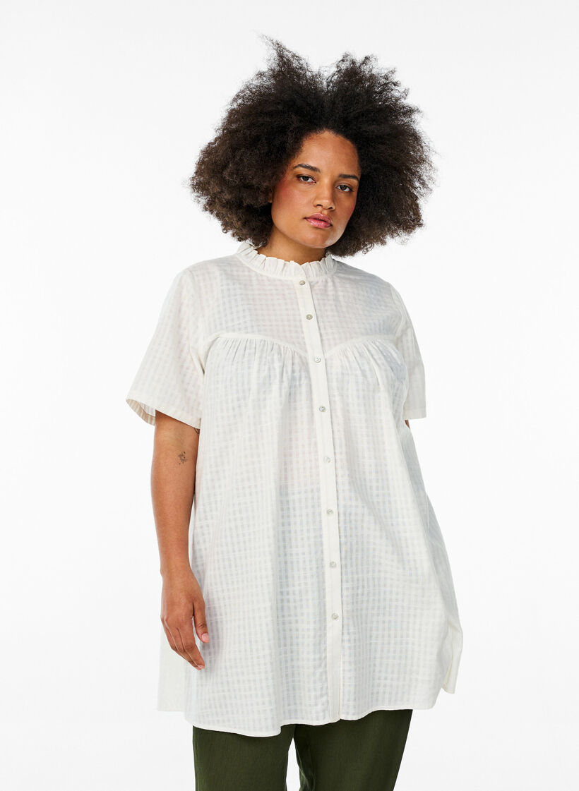 A-shaped tunic with short sleeves and buttons, Vanilla, Model image number 0
