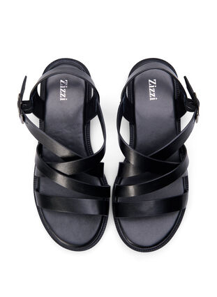 Leather summer sandal with a wide fit, Black, Packshot image number 2