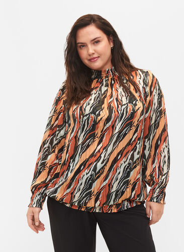 Printed blouse with smock, Multi Aop, Model image number 0