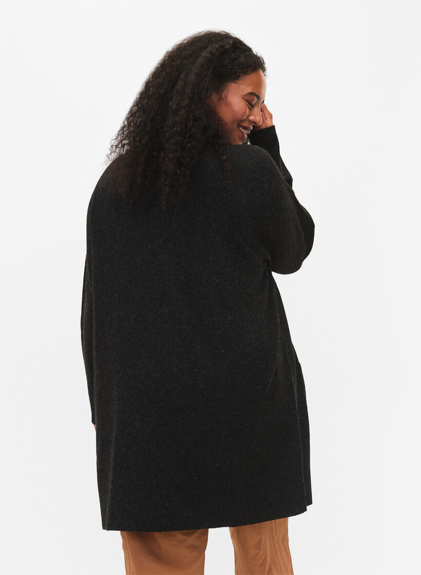 Ribbed Knit Cardigan with Pockets, Dark Grey, Model image number 2