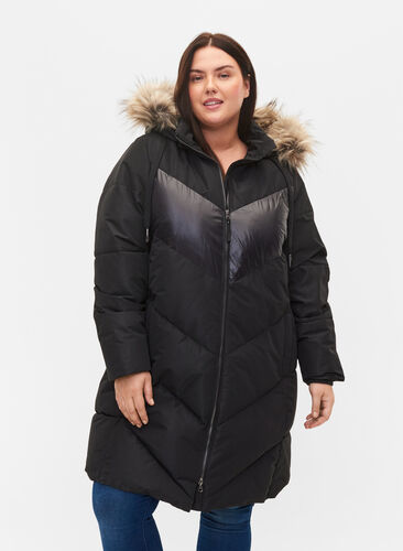Winter jacket with removable hood, Black, Model image number 0
