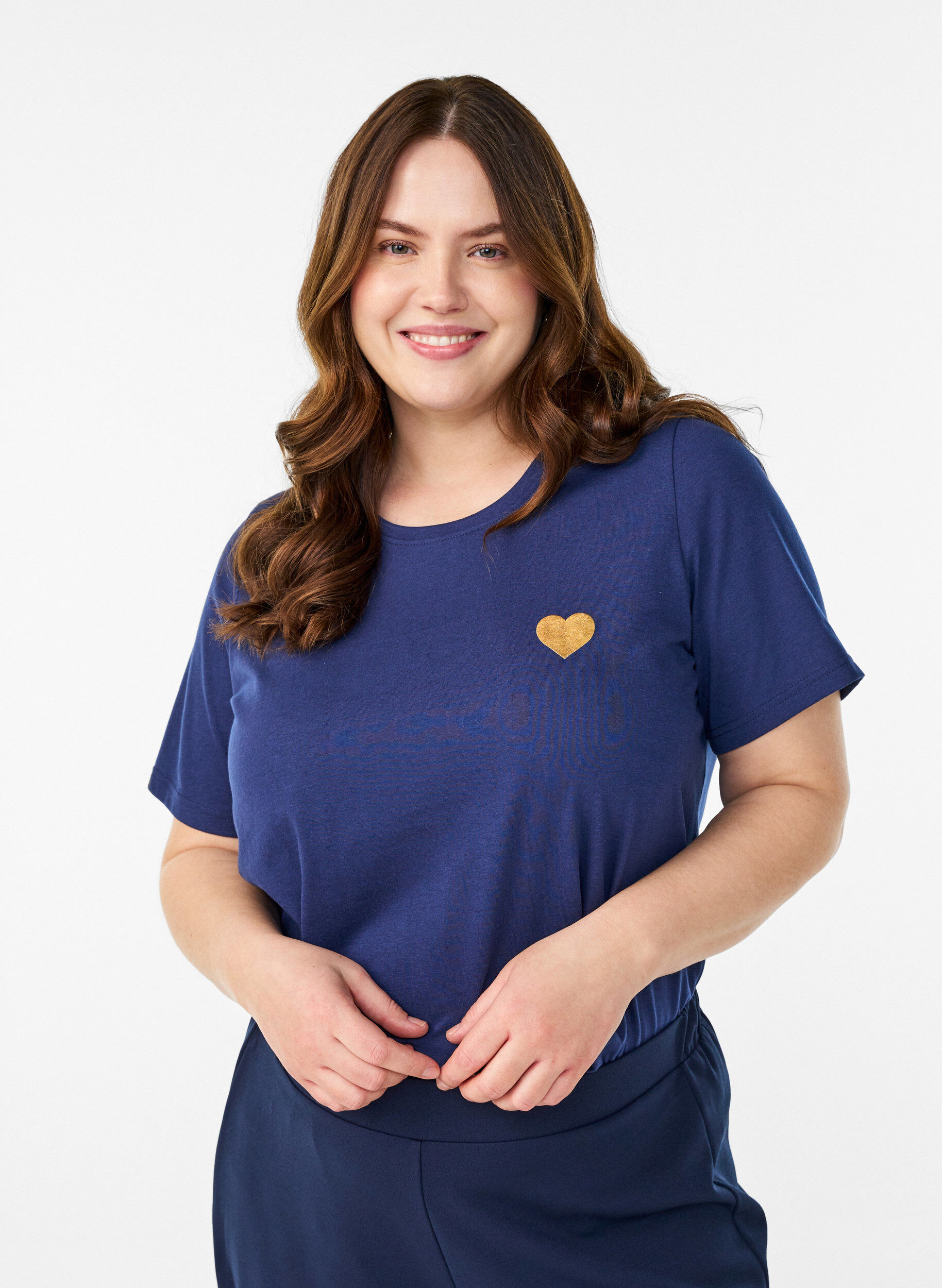 T-shirt with motif, Blue, Model