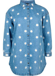 Loose denim shirt with embroidered daisies, L.B. Flower, Packshot