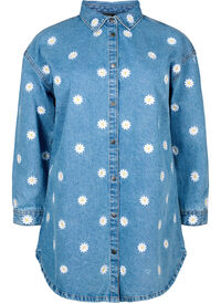 Loose denim shirt with embroidered daisies