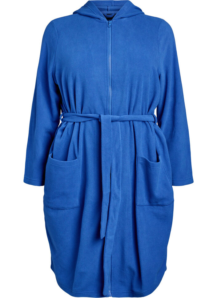 Morning robe with zipper and hood, Blue, Packshot image number 0