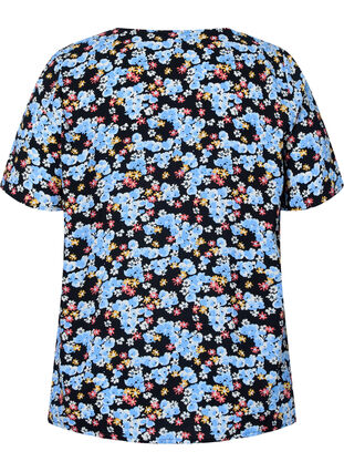 Printed pyjama top in viscose, Black Blue Flower, Packshot image number 1