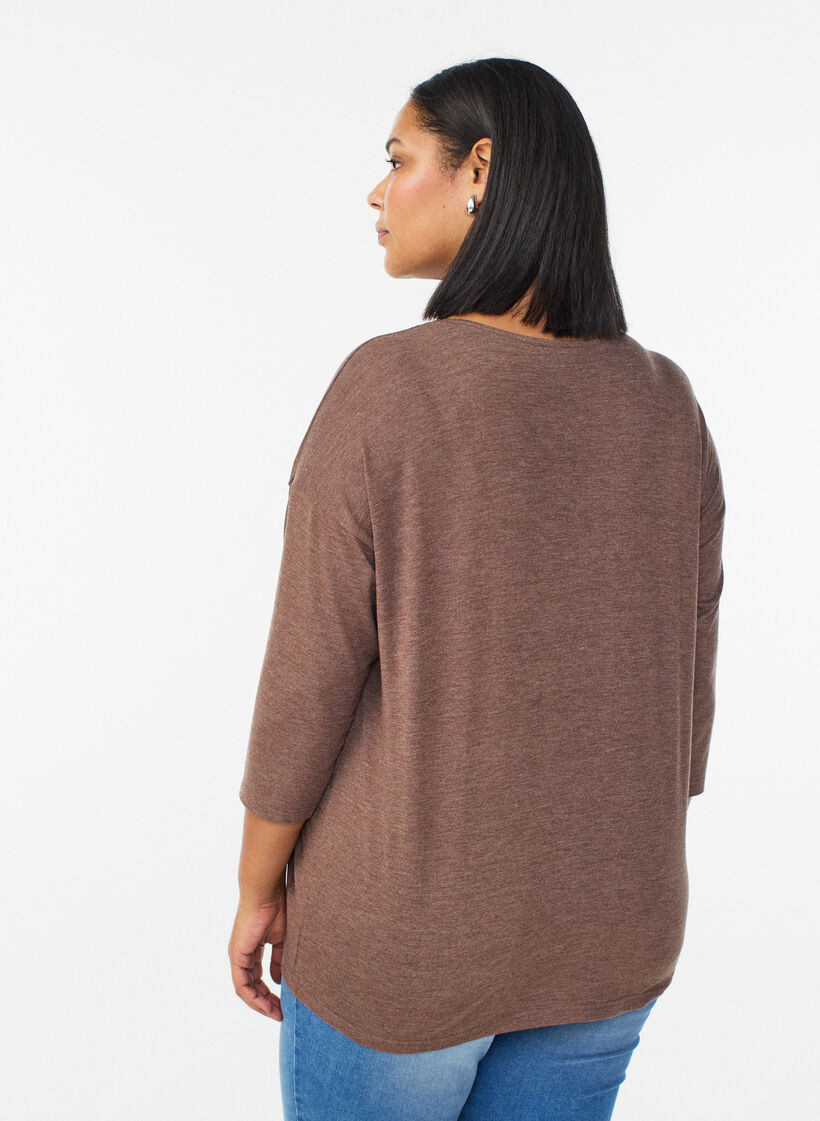 Jersey blouse with 3/4 sleeves, Brown, Model image number 2