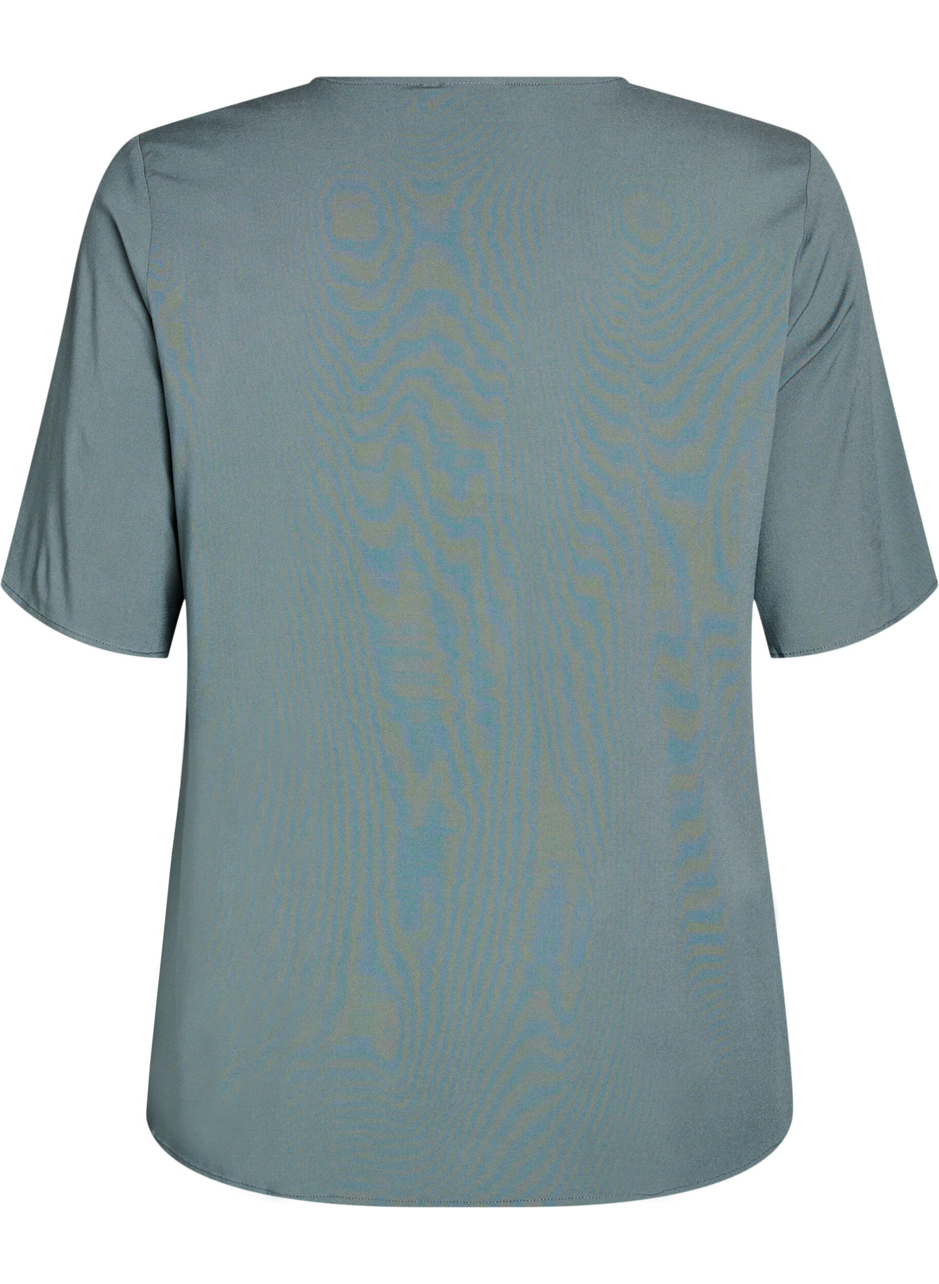 ZizzifashionShort-sleeved woven blouse with round neck, Green, Packshot image number 1