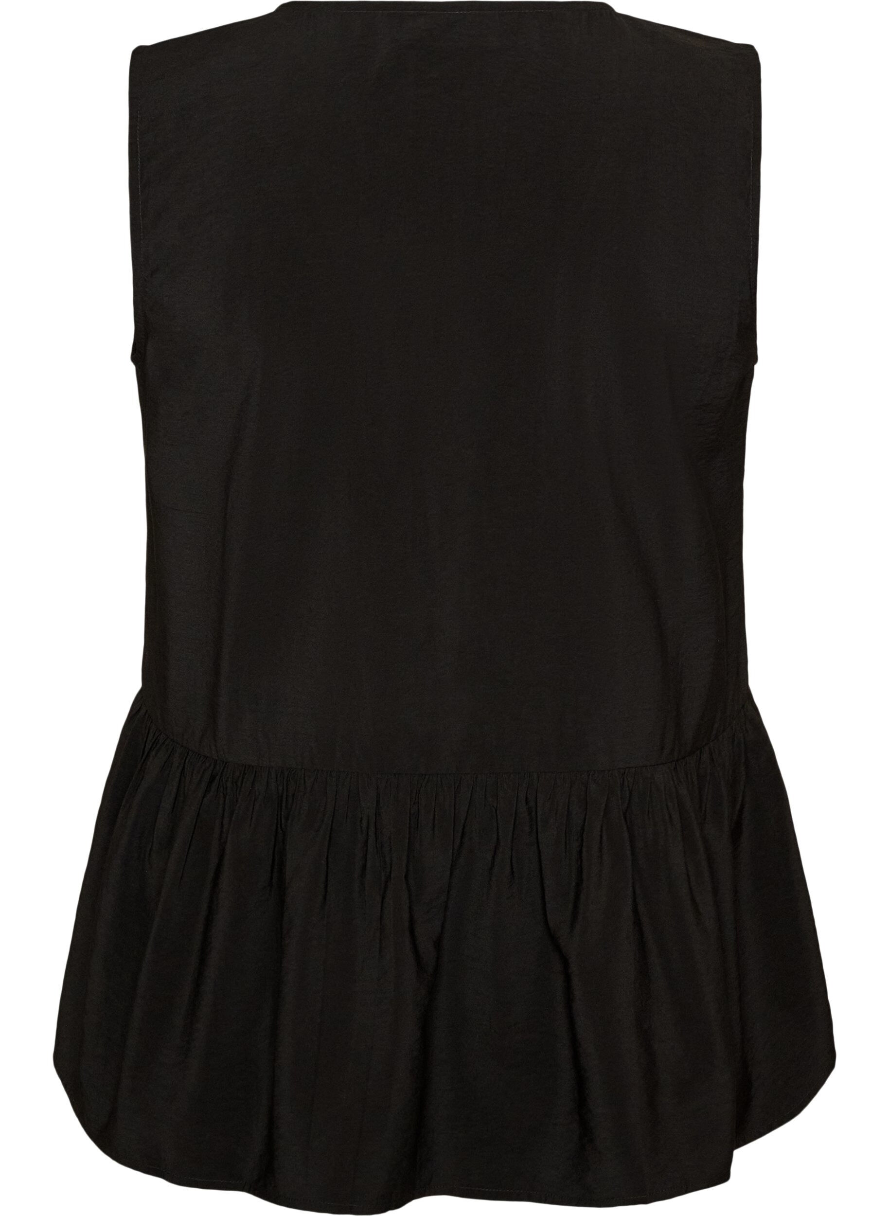 ZizzifashionSleeveless peplum blouse with decorative buttons, Black, Packshot image number 1