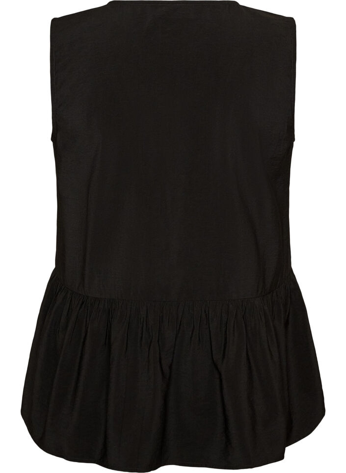 Sleeveless peplum blouse with decorative buttons, Black, Packshot image number 1
