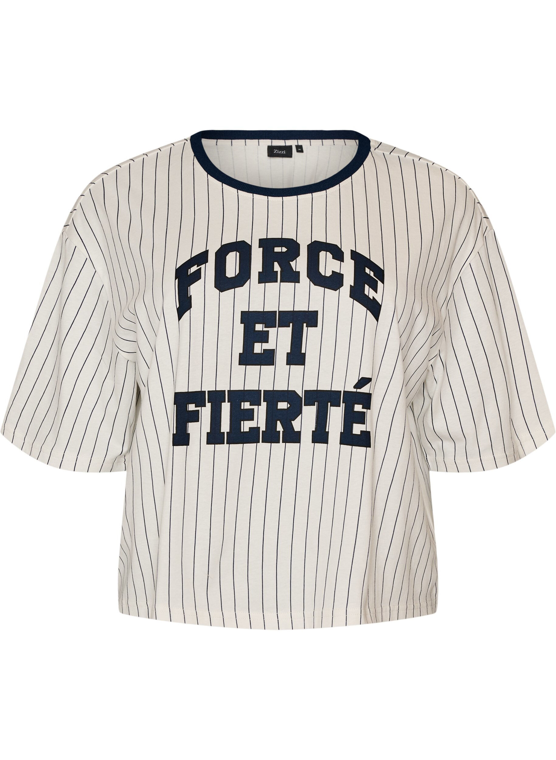 ZizzifashionBoxy T-shirt with stripes and statement print, White, Packshot image number 0