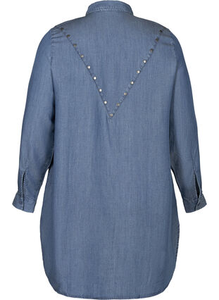 Long-sleeved lyocell tunic with studs, Blue denim, Packshot image number 1