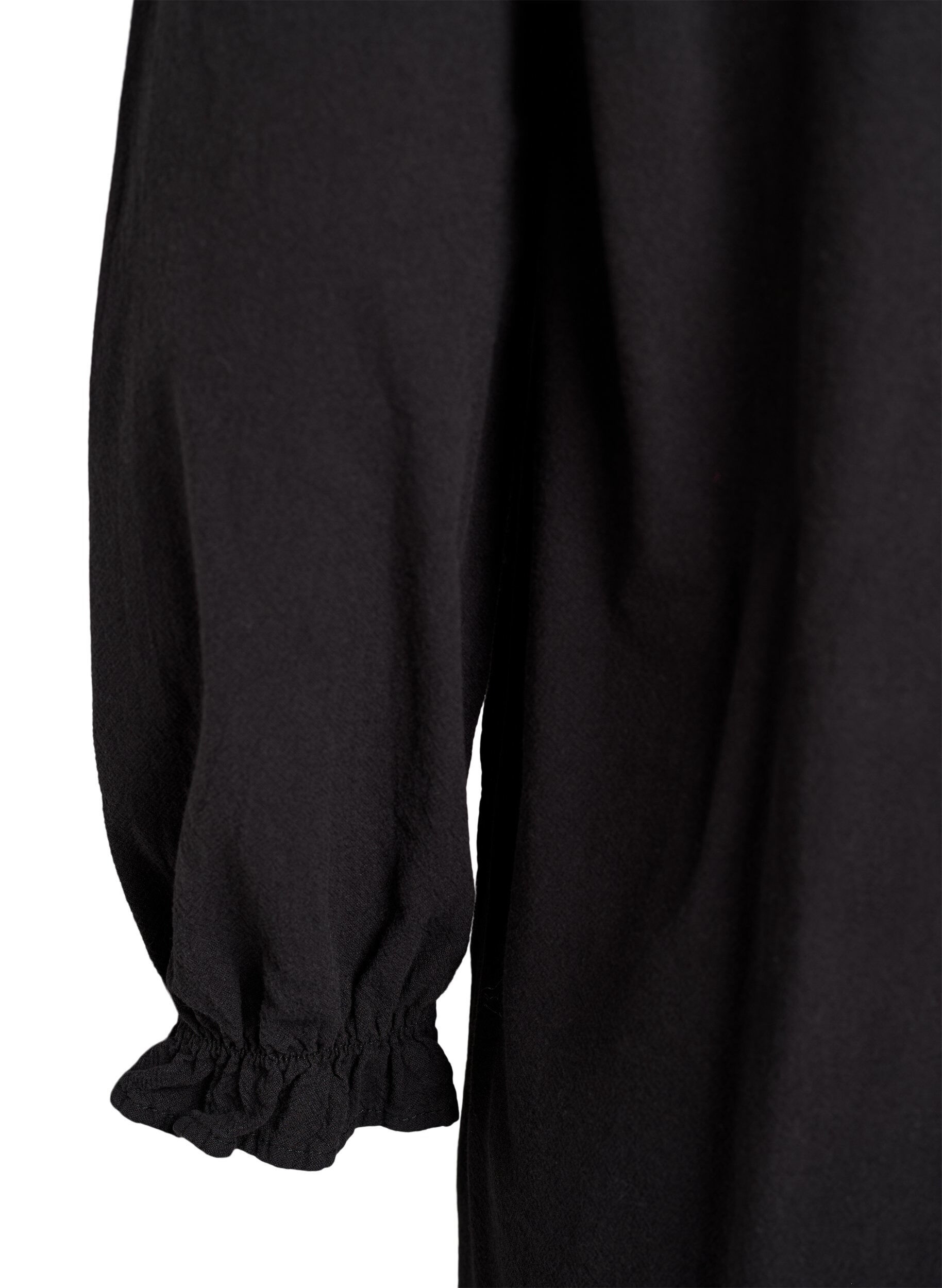 Zizzifashion Short cotton dress with V-neck, Black, Packshot image number 3