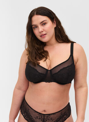 Lace bra with mesh, Black, Model image number 0