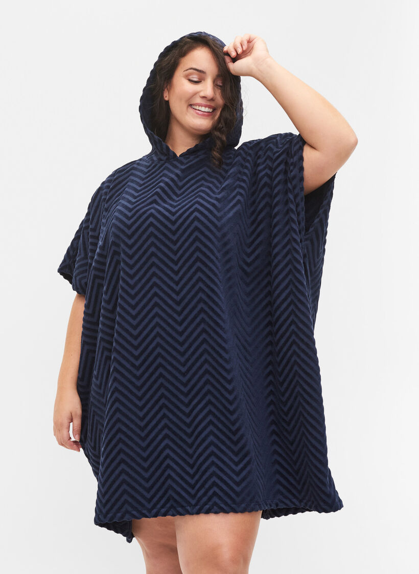 Beach poncho in cotton, Navy Blazer, Model image number 0
