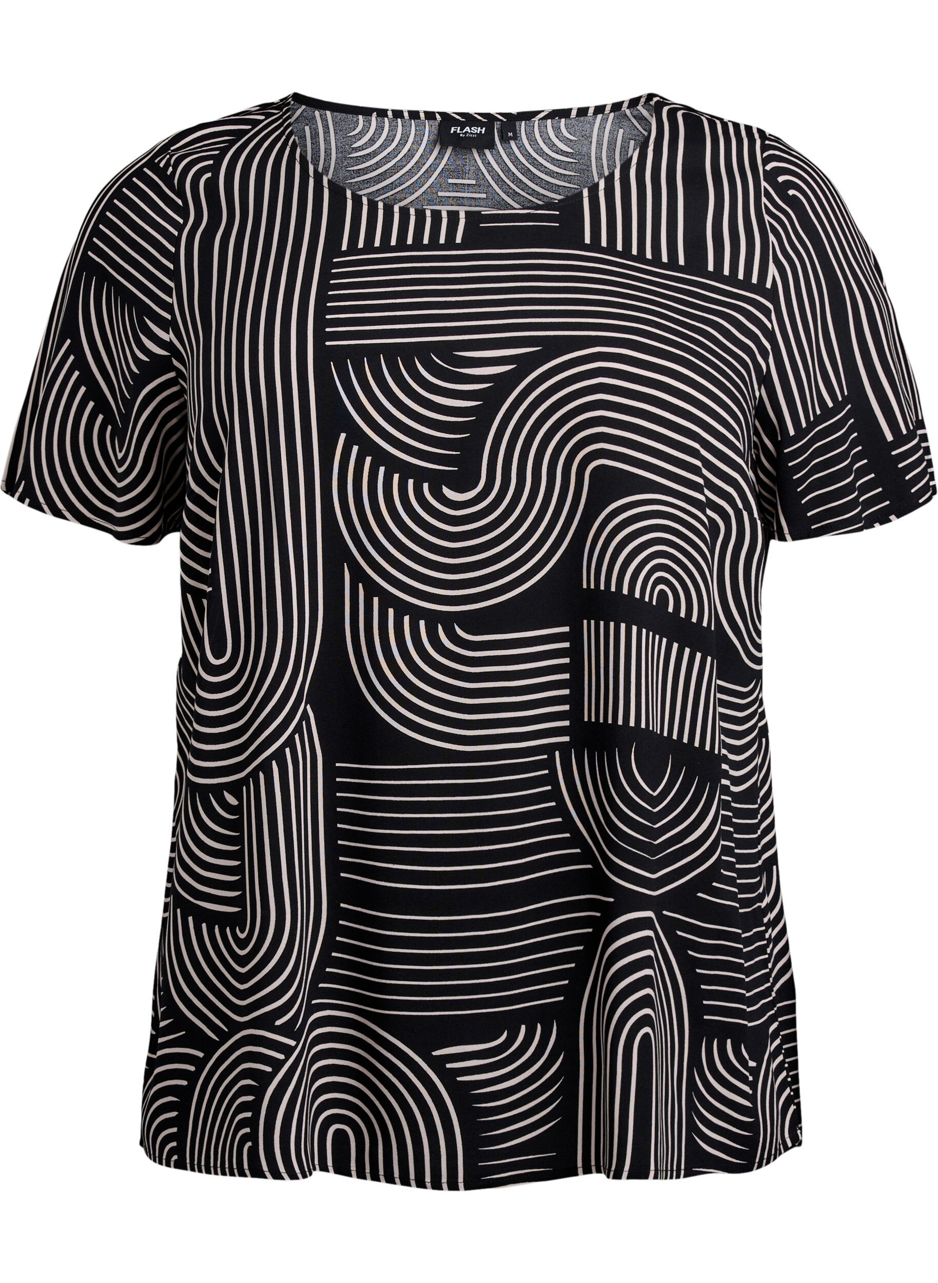 ZizzifashionShort sleeve viscose blouse with print, Black, Packshot image number 0